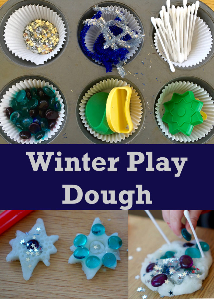 This is a simple winter play dough invitation to play with white play dough and sparkles. It's suitable for all ages and great for learning and development.