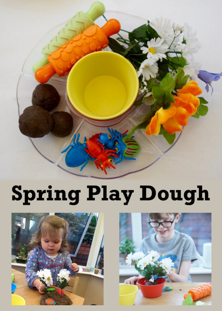 Spring play dough. This is a great invitation to play for toddlers, preschoolers and beyond. It's a good steam homeschool activity giving opportunities to talk about the changes of the season.